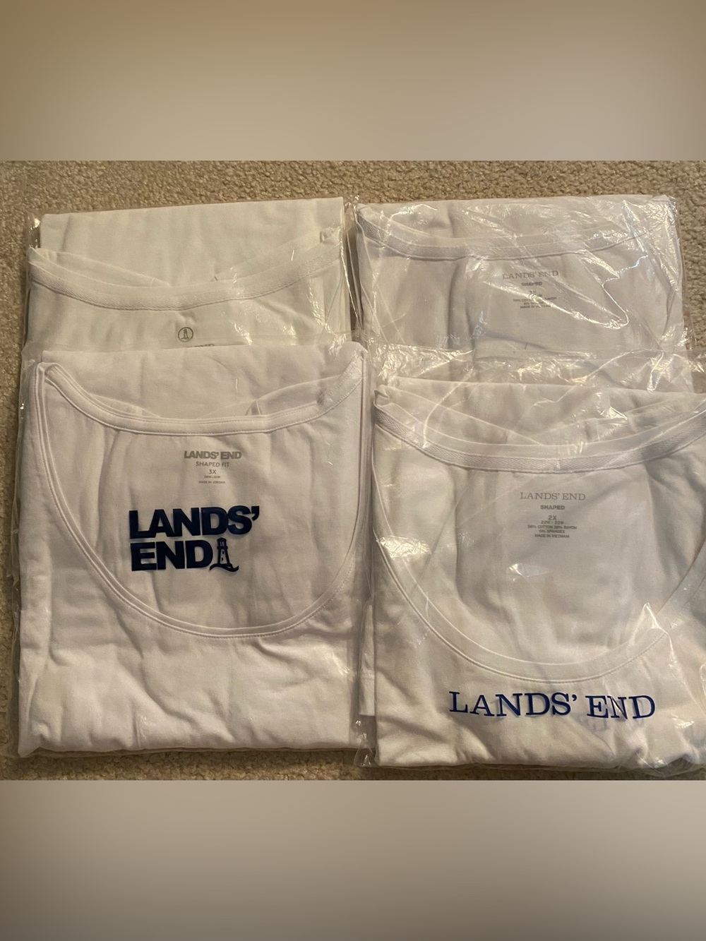 Lands' End 2X Basic White Short Sleeve T-Shirts — Pack of 4